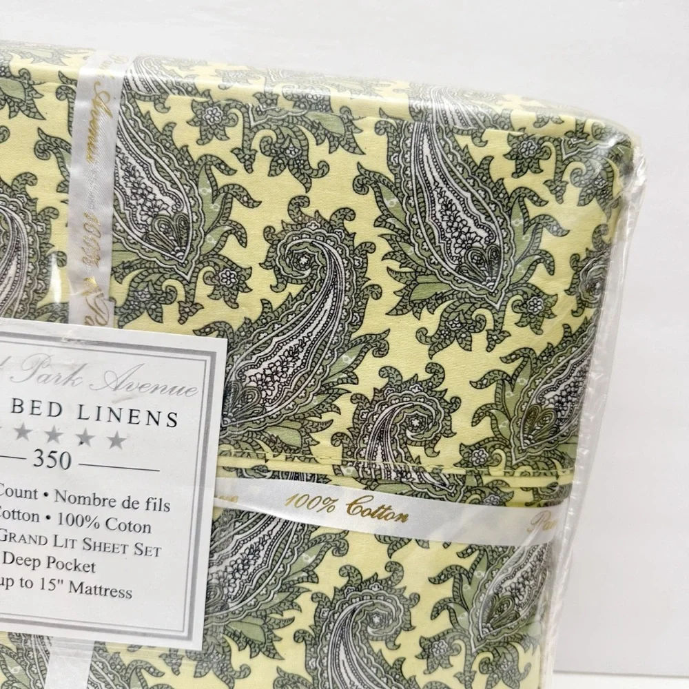 Park Avenue Yellow Green Ornate Paisley Queen Sheet Set 100% Cotton NEW L